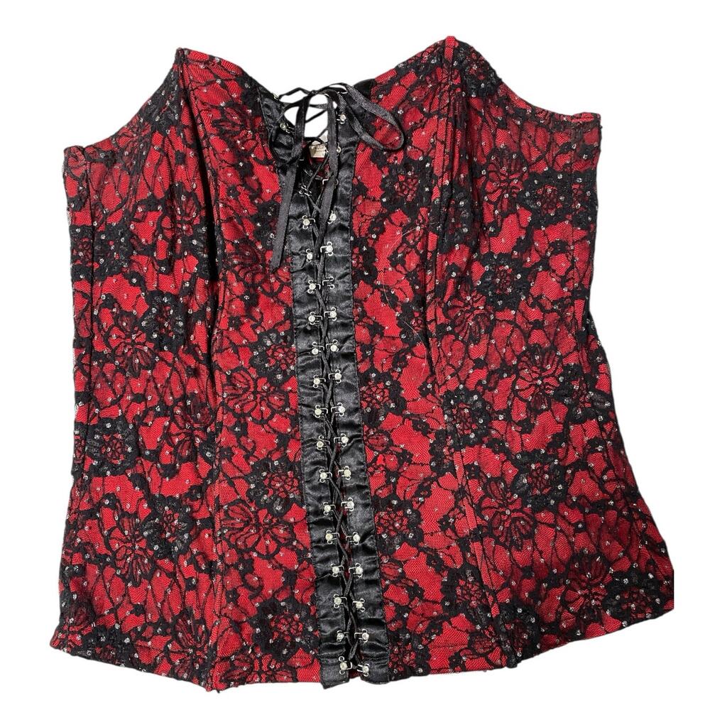 Y2K Red Glitter Lace Vintage Corset Plus Size 1X